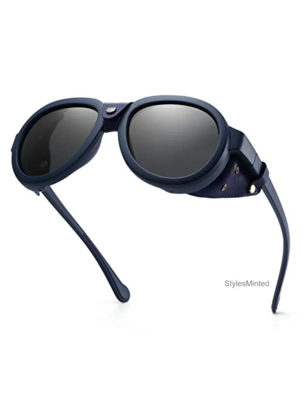 Retro Steampunk Polarized Sunglasses Leather Side Shield Gothic Eyewear